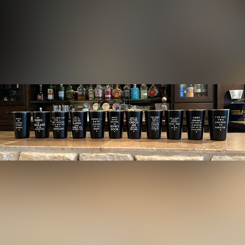 Whole 11 cup set of “Mistaken Lyrics” Stainless Steel Metal Cups 16 oz 🤣🎶